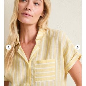 Garnet Hill Organic Flax linen Short-Sleeve Linen Button-Front Shirt SZ 14 NWT